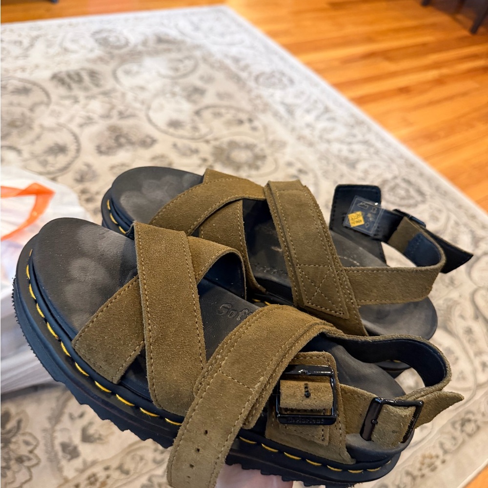 Dr. Martens Olive Green Suede Crisscross Lug Sole Sandals
